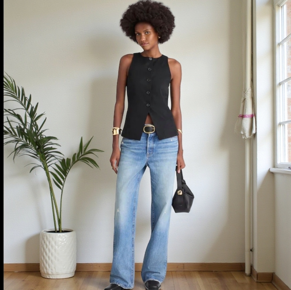 NWT Madewell Drapey Scokpneck Button Down Vest- Jet Black - Picture 3 of 6